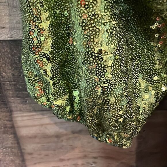 Anthropologie Chartreuse Lisabette Sequin Wrap Mini Dress, NWT - Picture 5 of 12